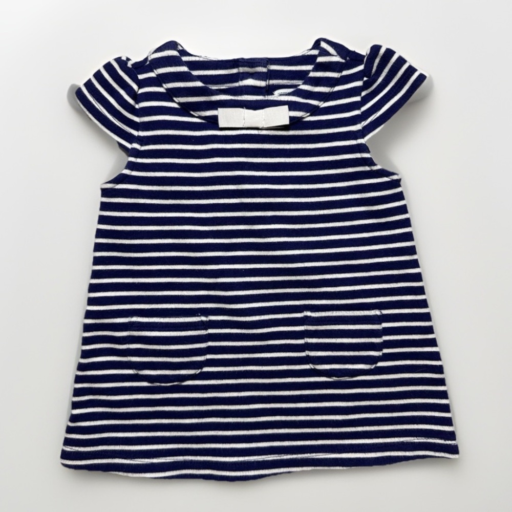 Janie & Jack Blue & White Striped Dress Nautical Cotton Bow Baby Girl Size 6-12m